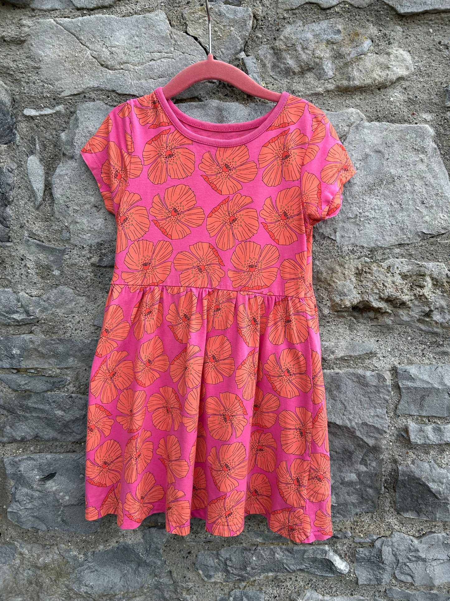 Orange flowers pink dress  5-6y (110-116cm)