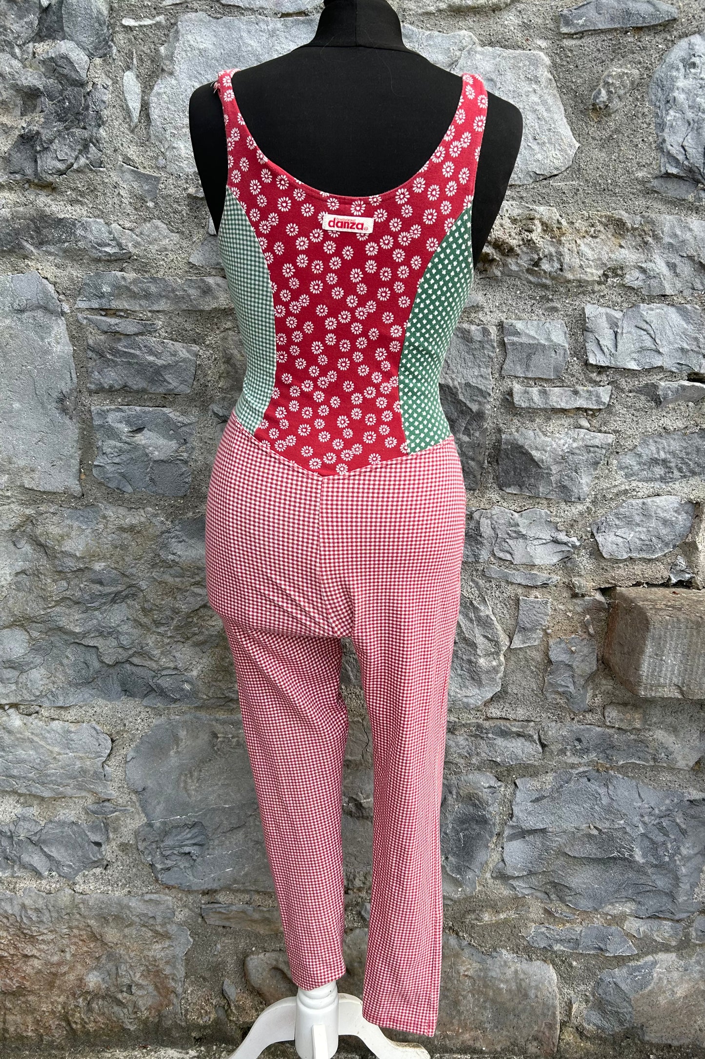 90s red check jumpsuit uk 8