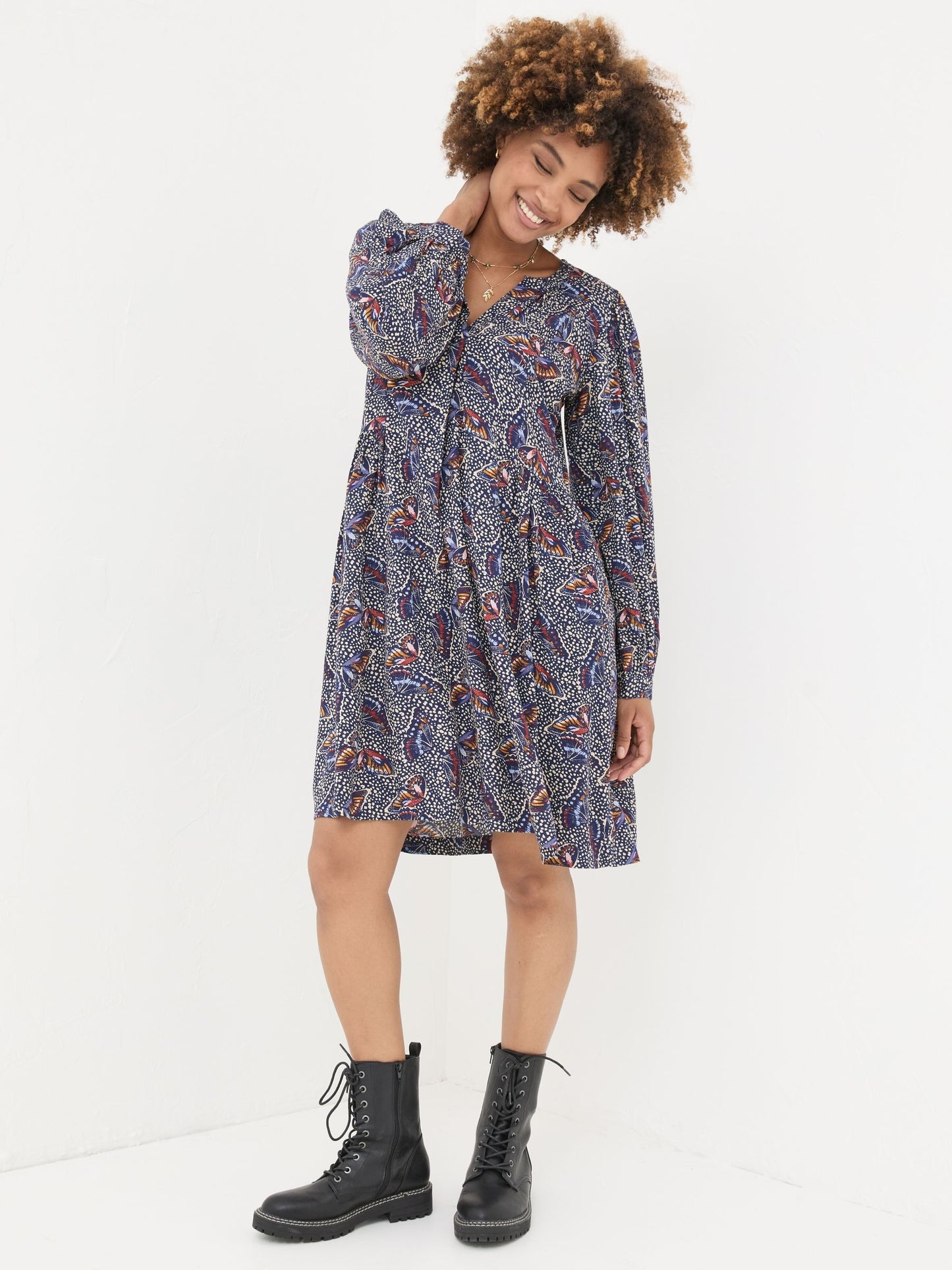 Anona butterfly-print swing dress uk 12