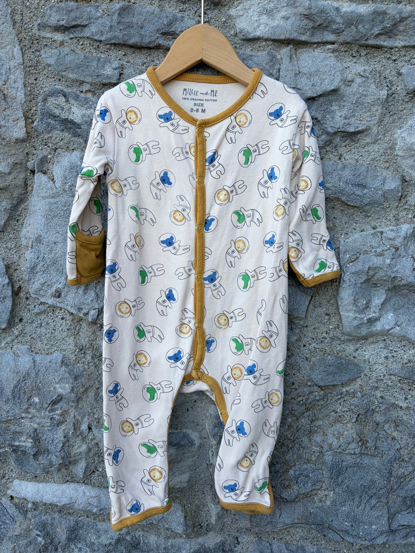 Cat astronauts beige onesie  0-6m (56-68cm)