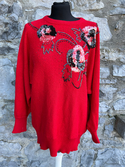 80s embroidered red jumper uk 10-12