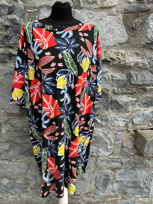 Tropical plants black dress uk 14-16