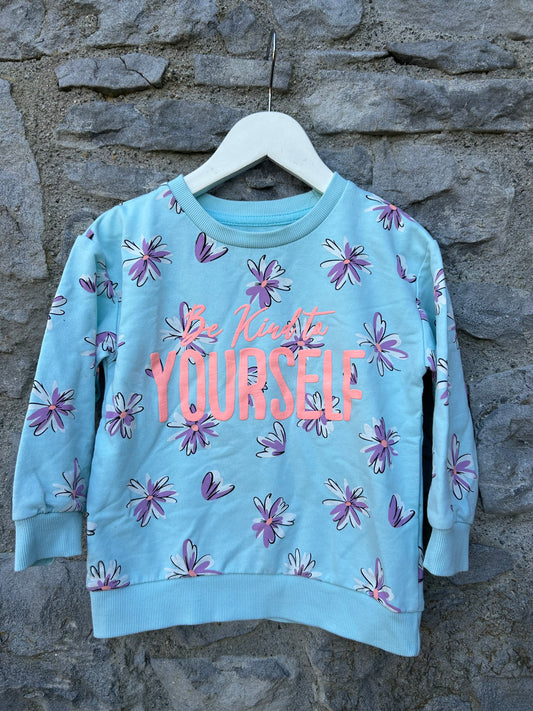 Floral baby blue sweatshirt 3-4y (98-104cm)