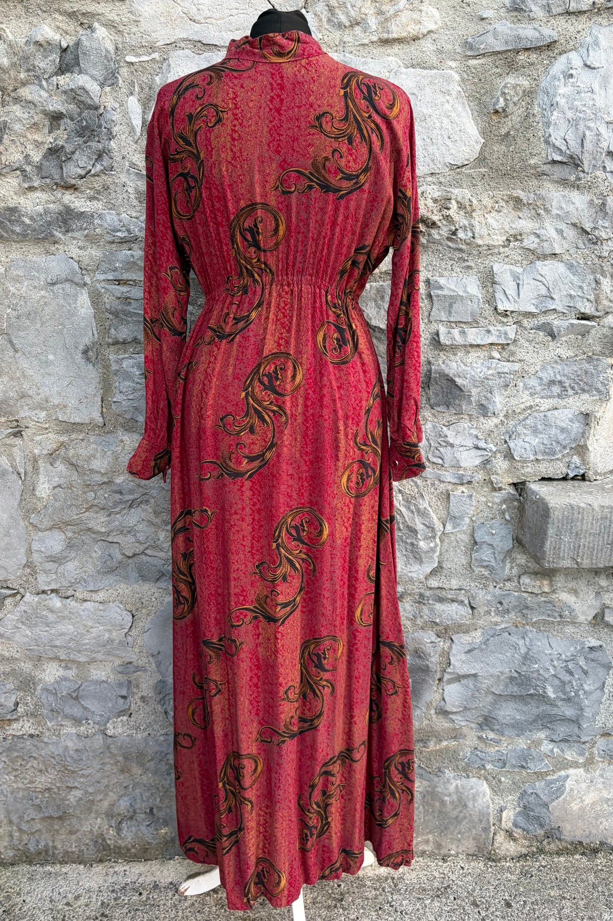 80s maroon botanical dress uk 10
