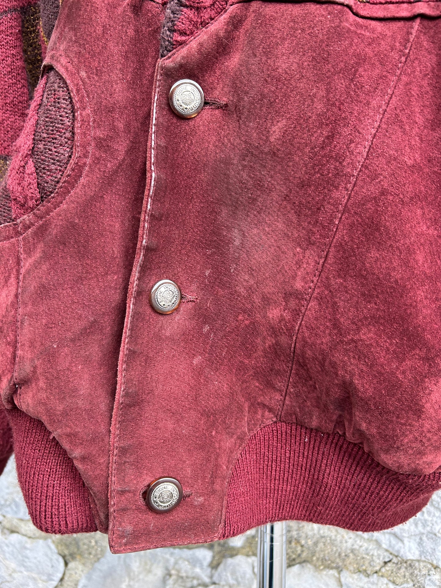 90s suede and knit maroon cardigan XL