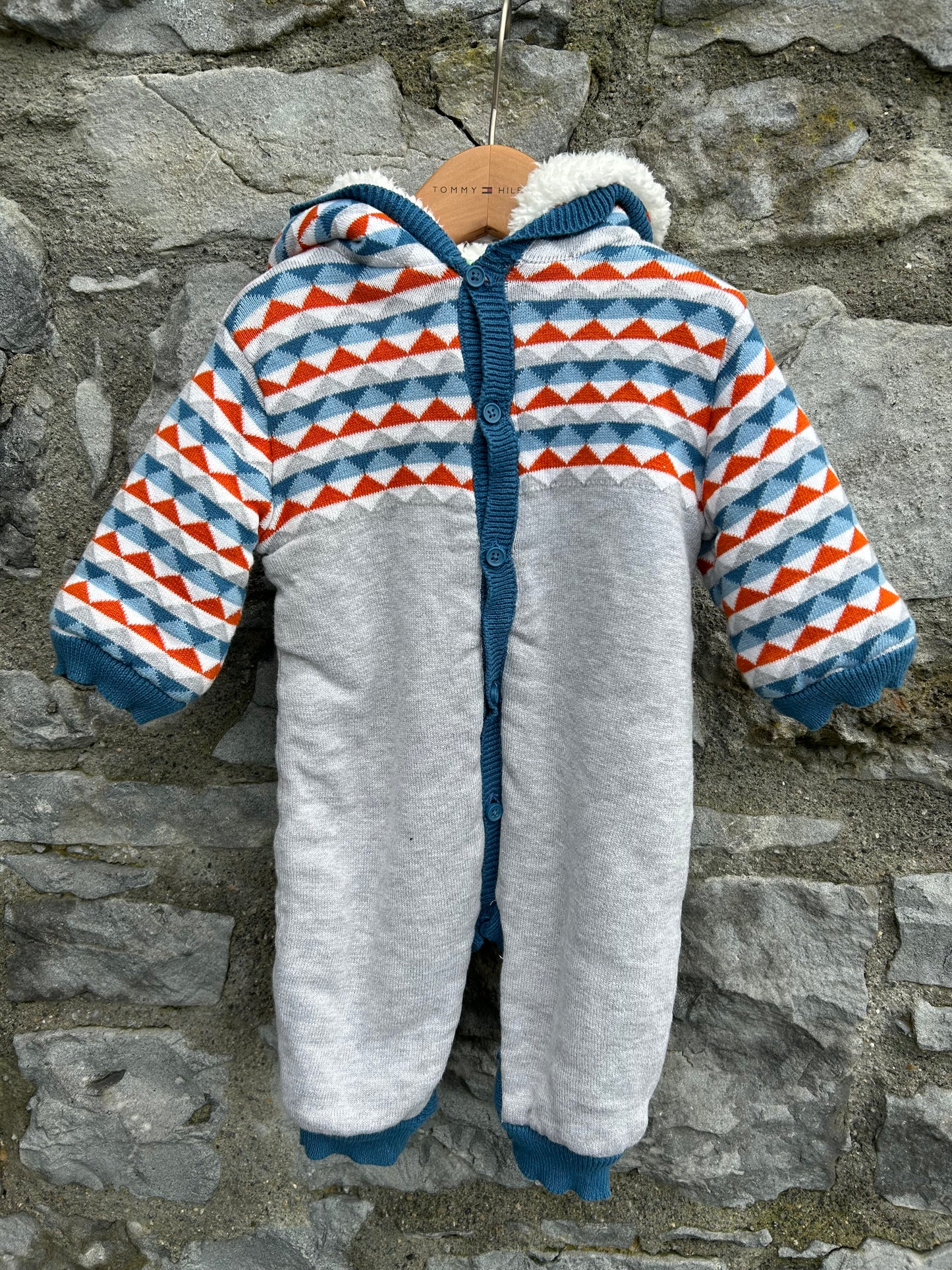 Geometric grey furry lined onesie  3-6m (62-68cm)
