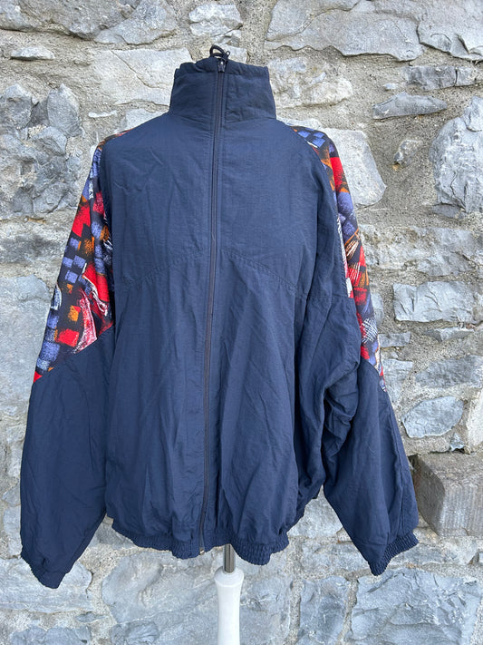 90s navy&abstract sport jacket L-XL