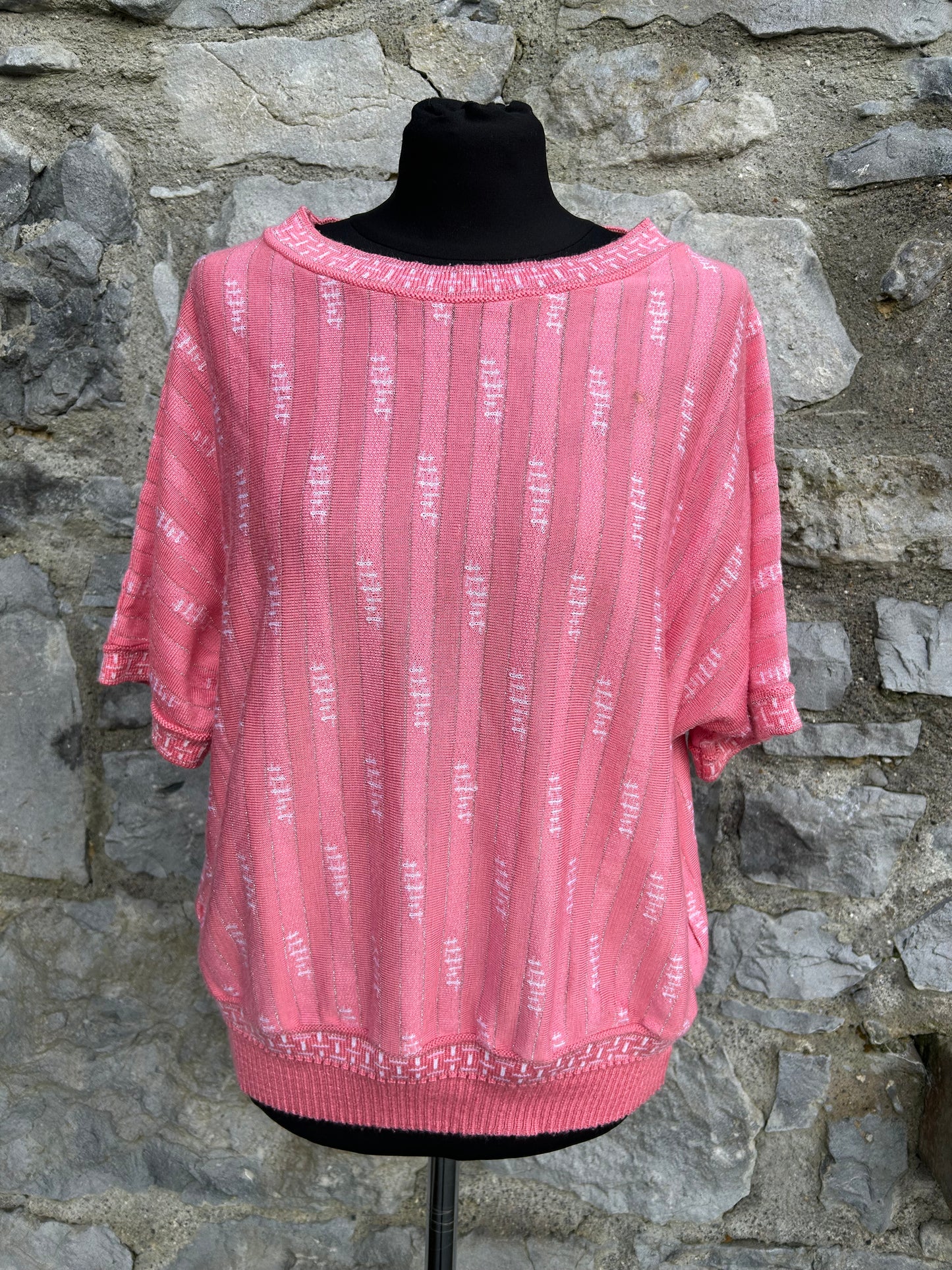 80s pink sparkly knitted top uk 12-14