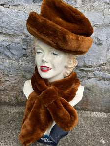 Brown faux fur hat&scarf