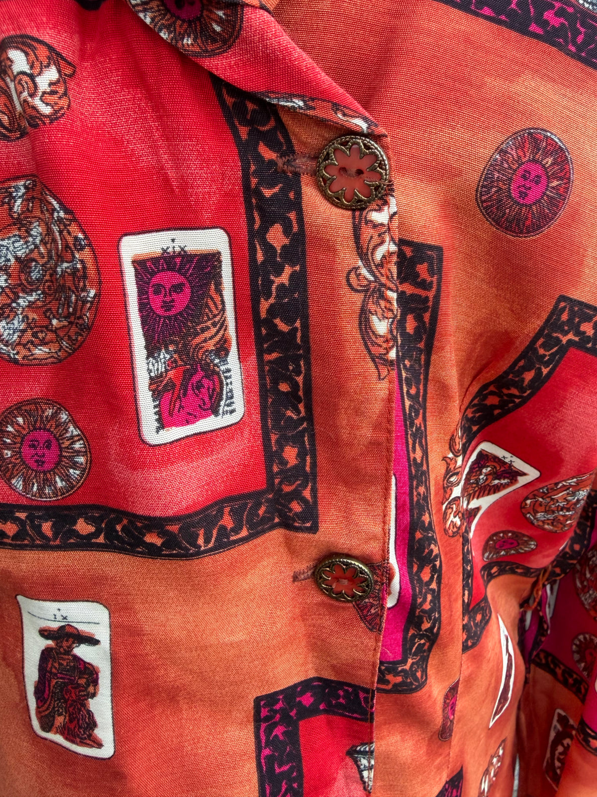 80s orange tarot-style motif blouse uk 12
