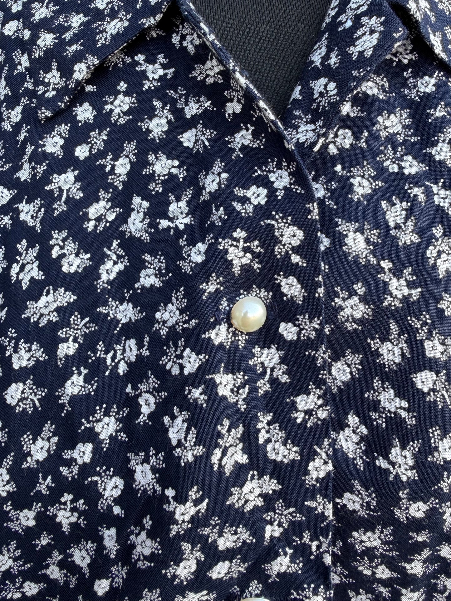 80s Black&white floral blouse uk 10-12