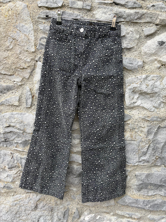 Leopard charcoal wide leg jeans  7-8y (122-128cm)