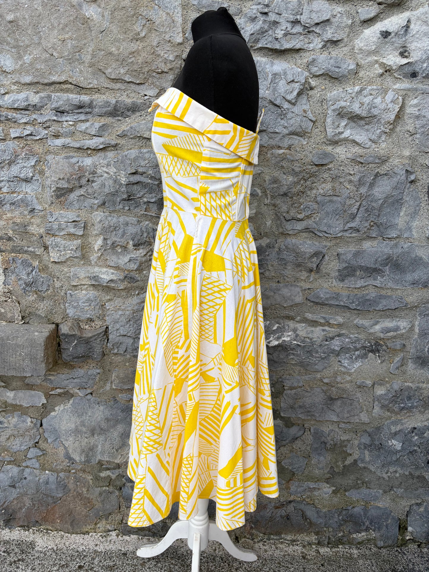 80s yellow abstract dress uk 8