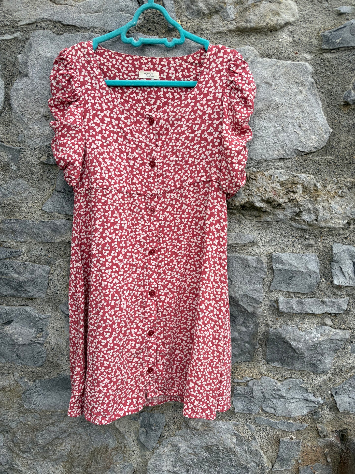 Maroon floral button up dress  7y (122cm)