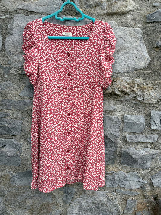 Maroon floral button up dress  7y (122cm)