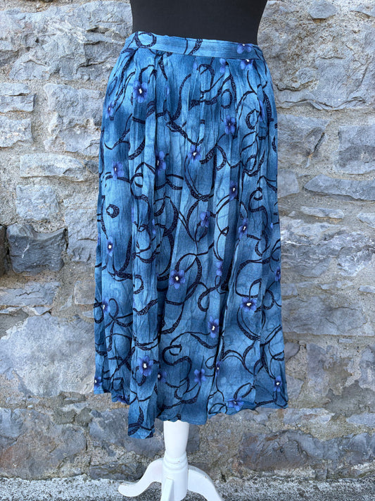 90s blue floral wrinkled skirt uk 10-12