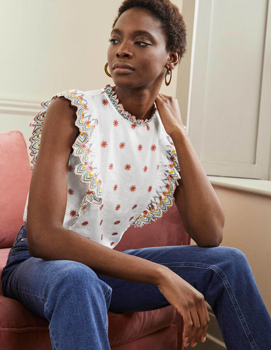 Nina Sleeveless Broderie Top uk 12