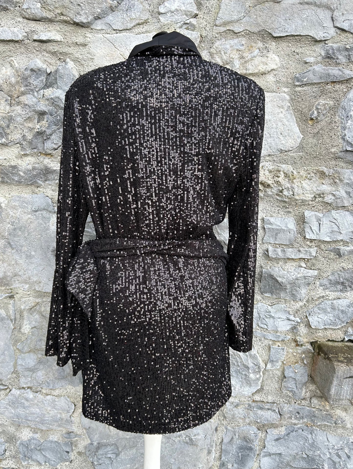 Black sequin wrap mini dress 12-14