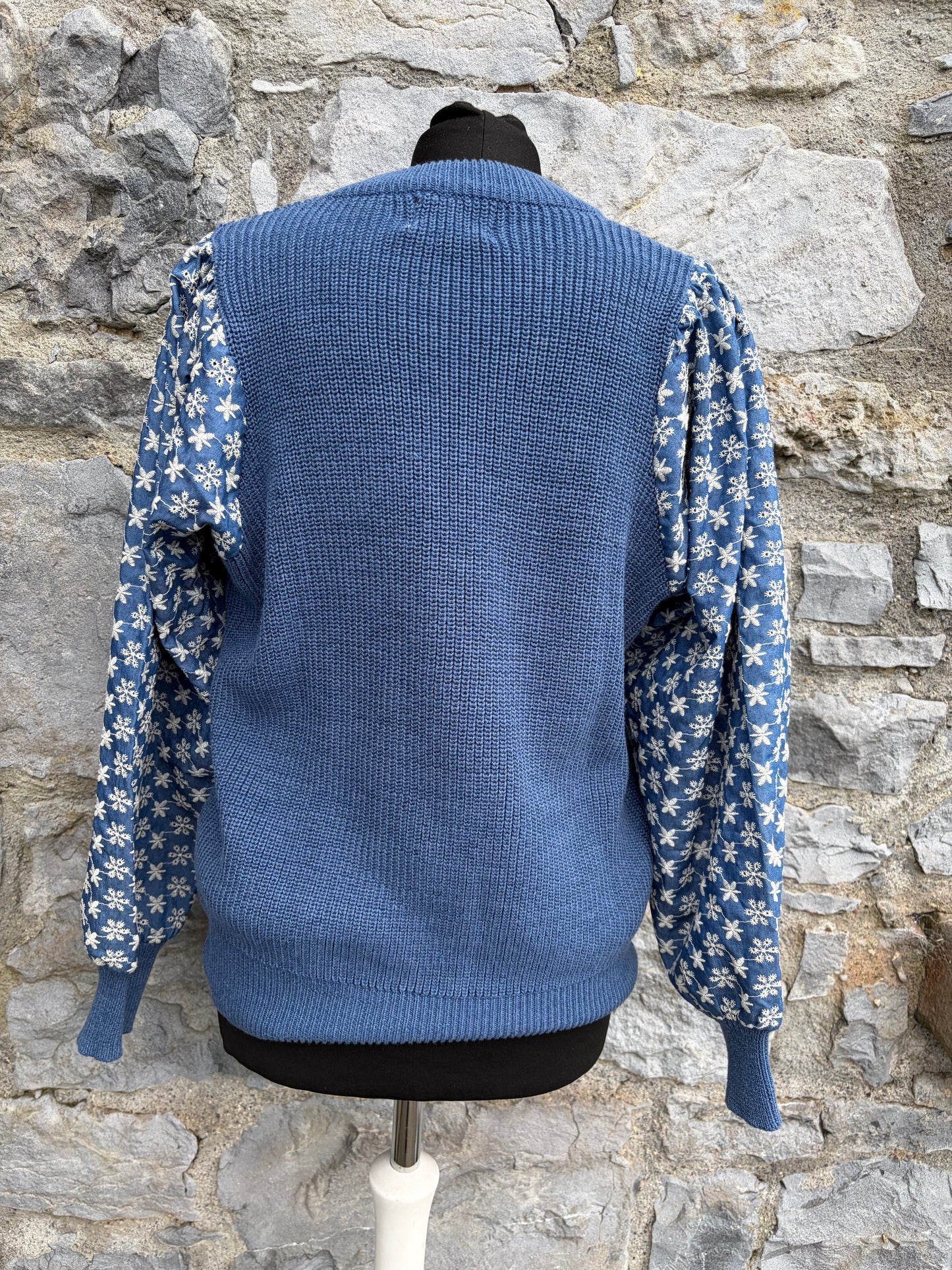 Blue knit sweater with floral denim sleeves uk 12