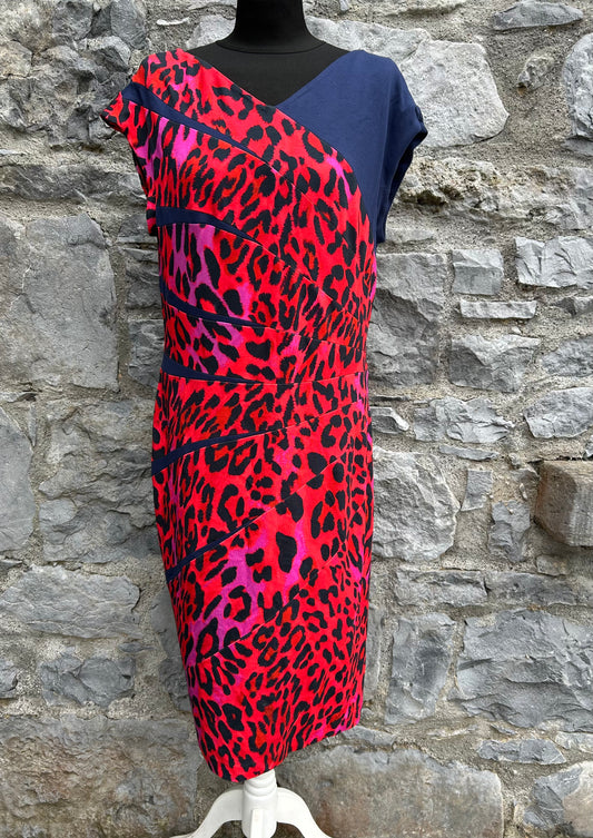 Escada Red Leopard Print Jersey Radiant Seam Dress uk 14