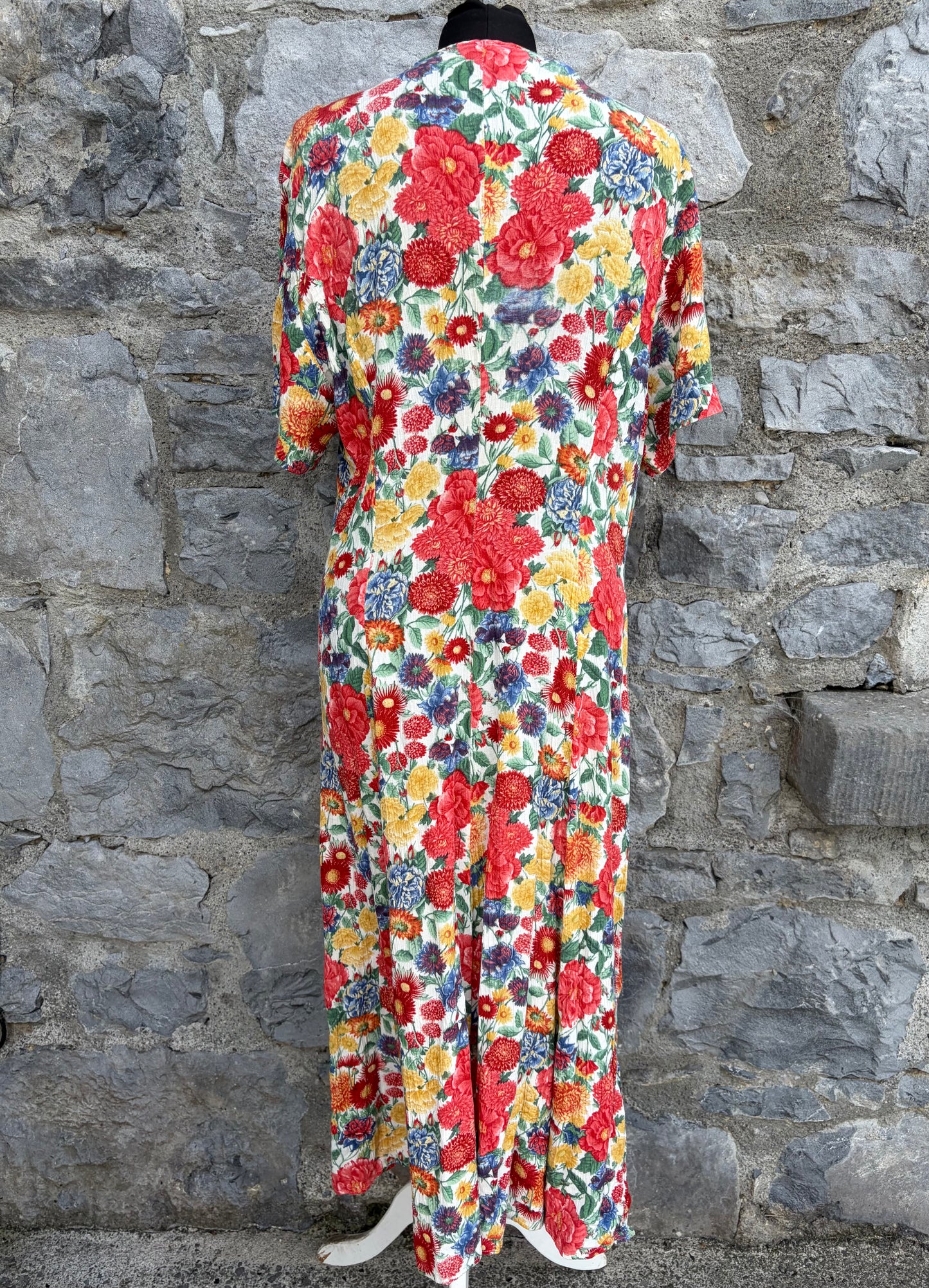 80s red flowers button up dress uk 14