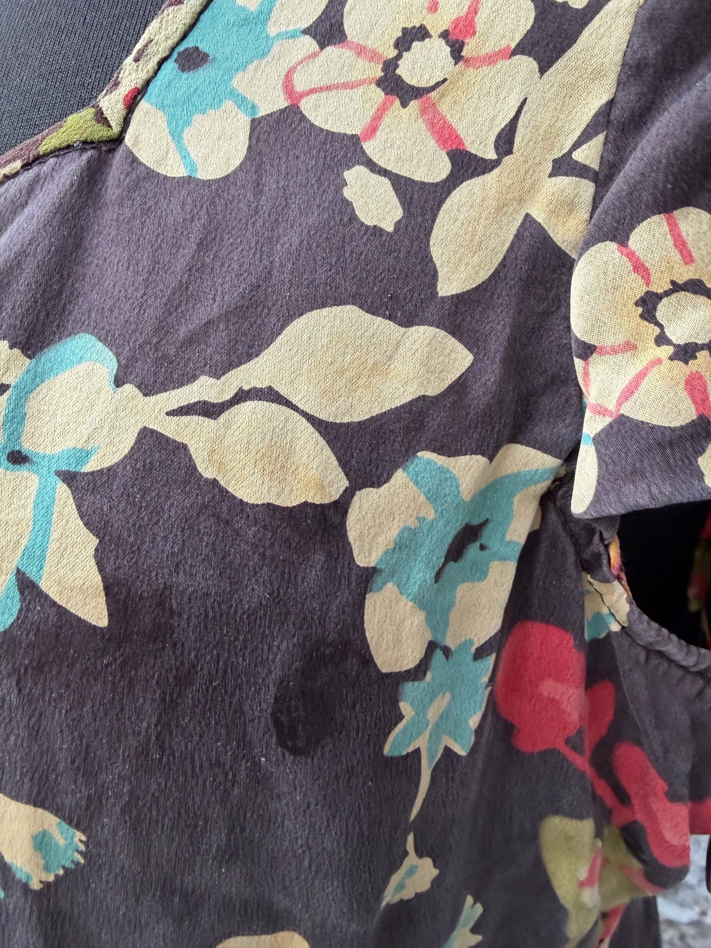 Y2K brown floral silk dress uk 8-10