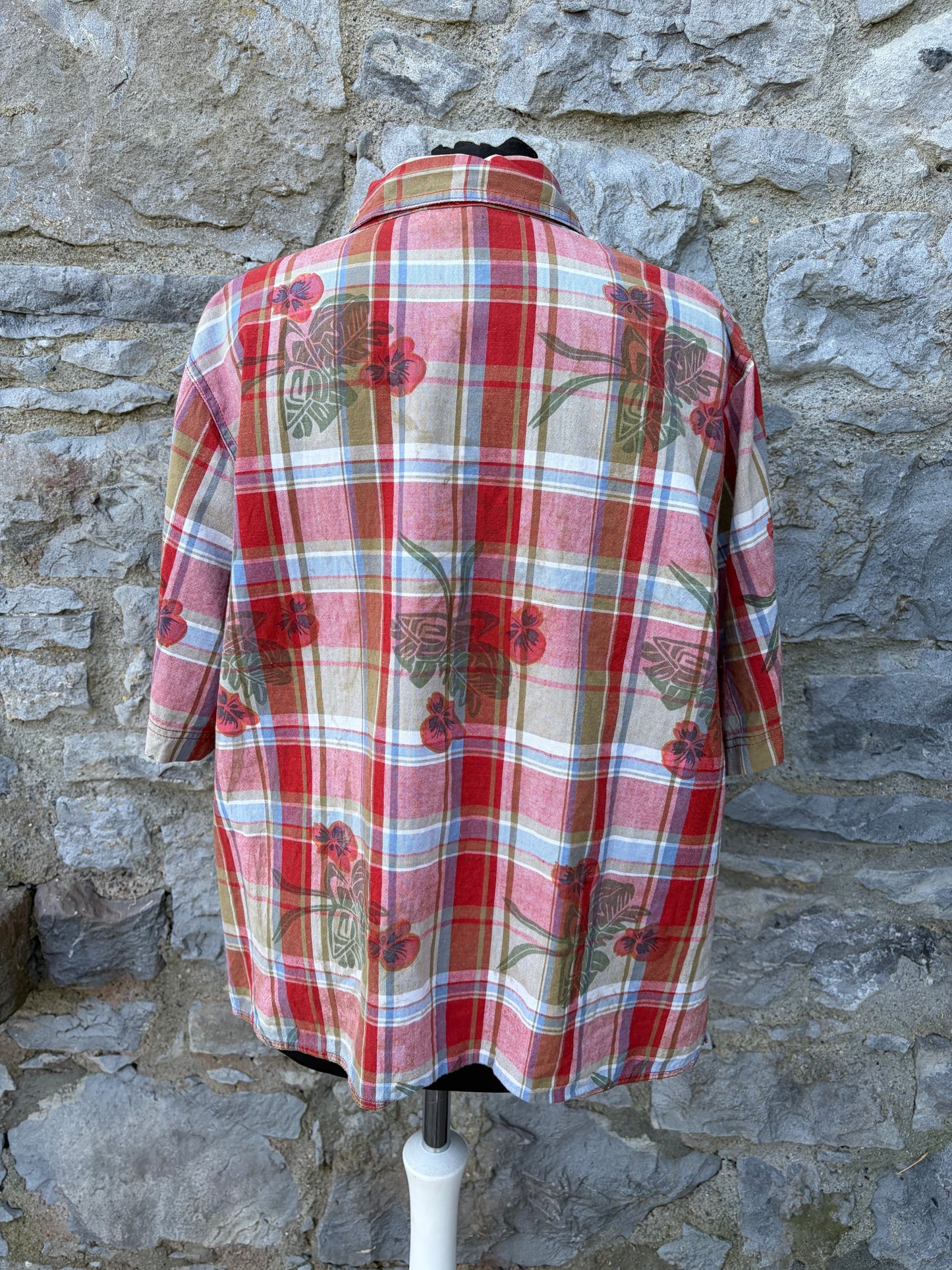 80s red check&flowers shirt uk 18-20
