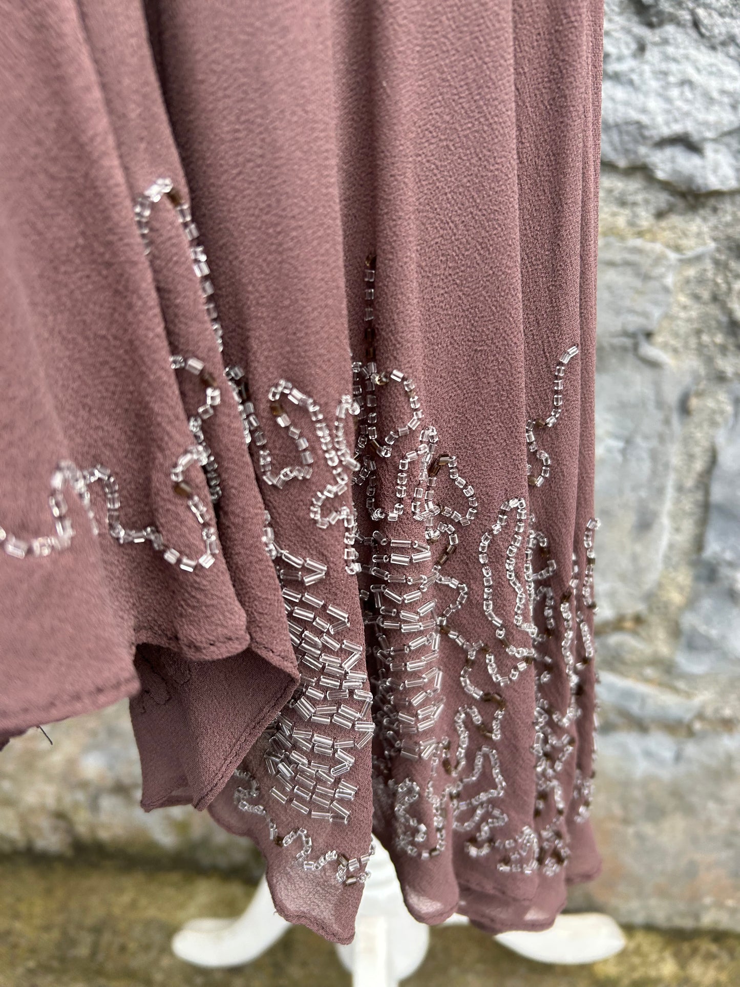 Brown sequin embroidered hem silk skirt uk 10