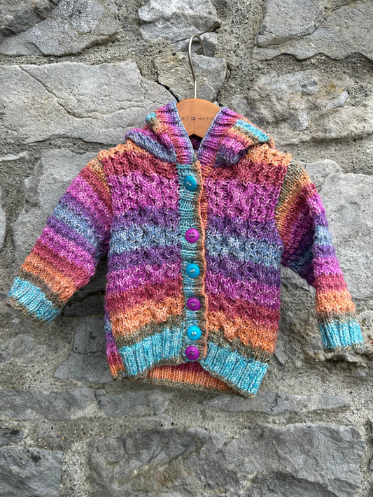 Colourful Aran style hooded cardigan  3-6m (62-68cm)