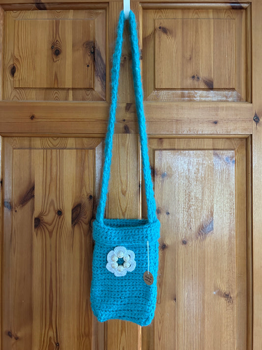 Handmade Teal&white flower bag
