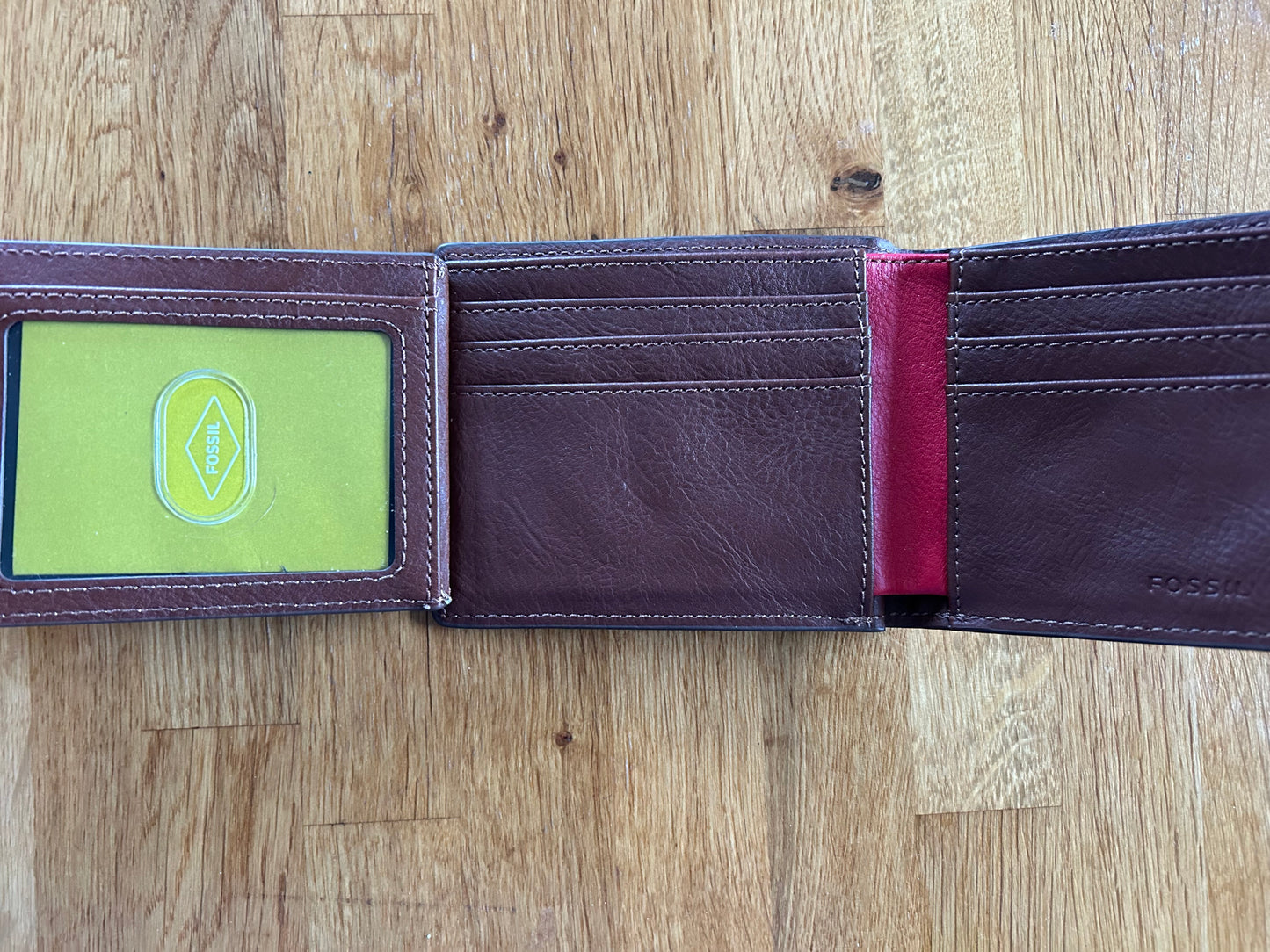 Brown and red wallet