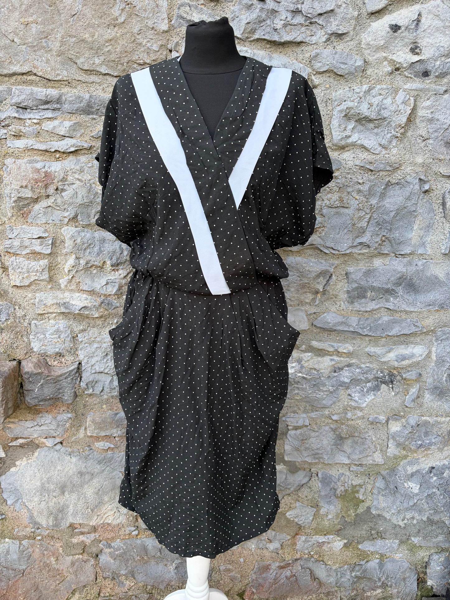 80s dotty black dress uk 8-10