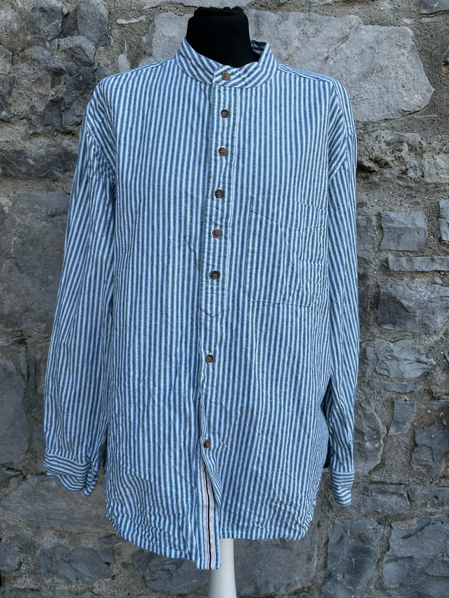 Blue stripy grandfather shirt Large