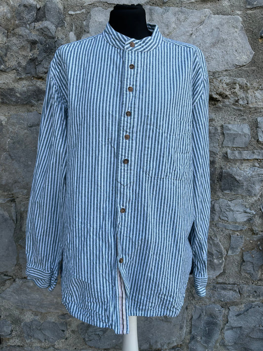 Blue stripy grandfather shirt Large