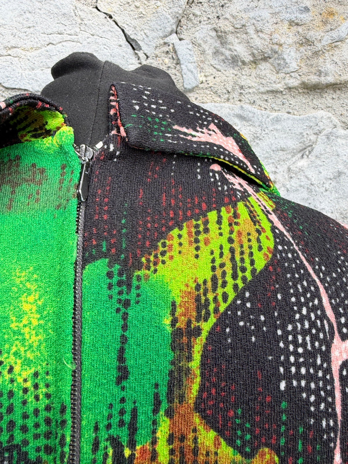 70s abstract green&brown dress uk 8