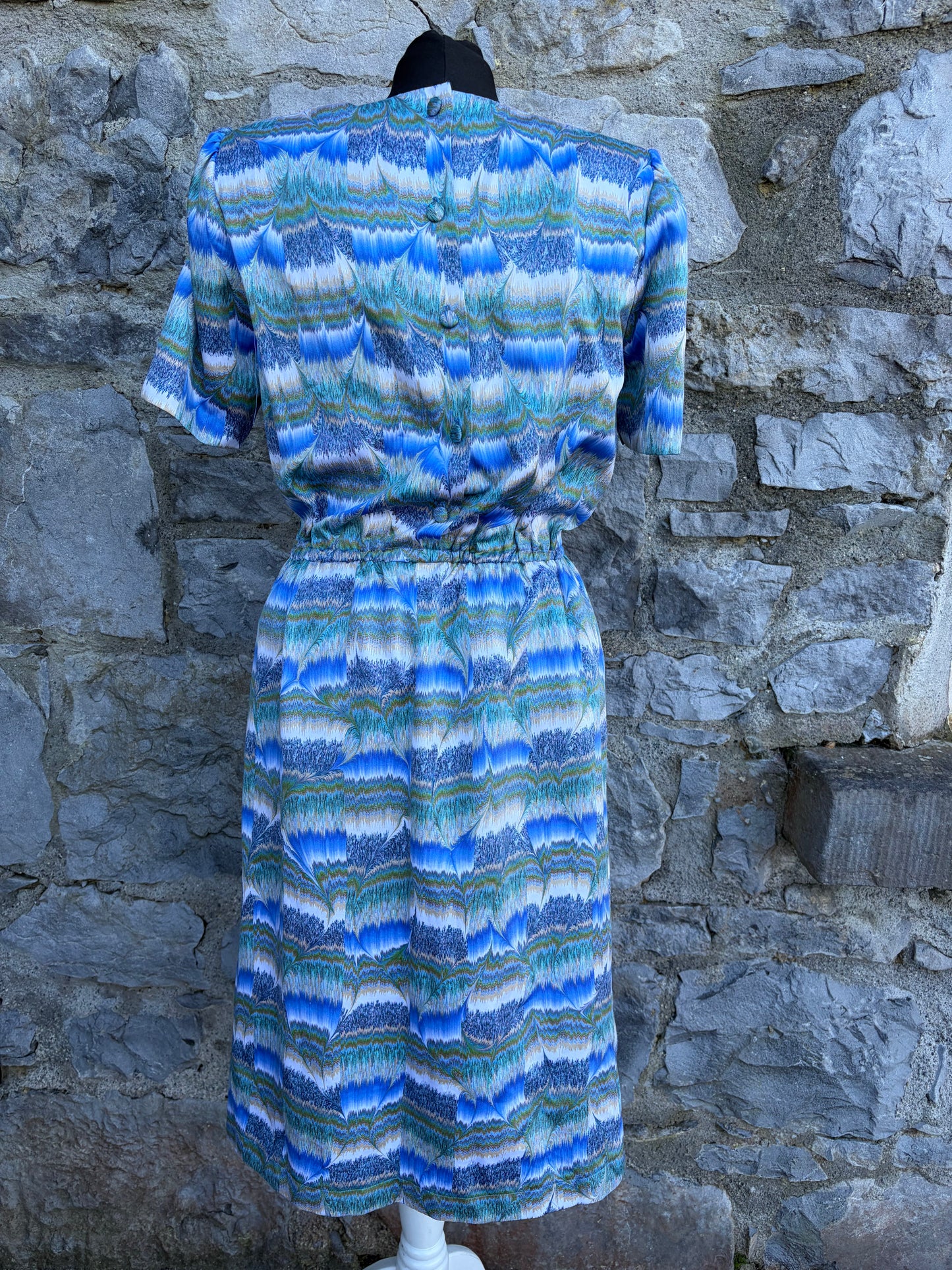 80s Blue&green abstract dress uk 8-10
