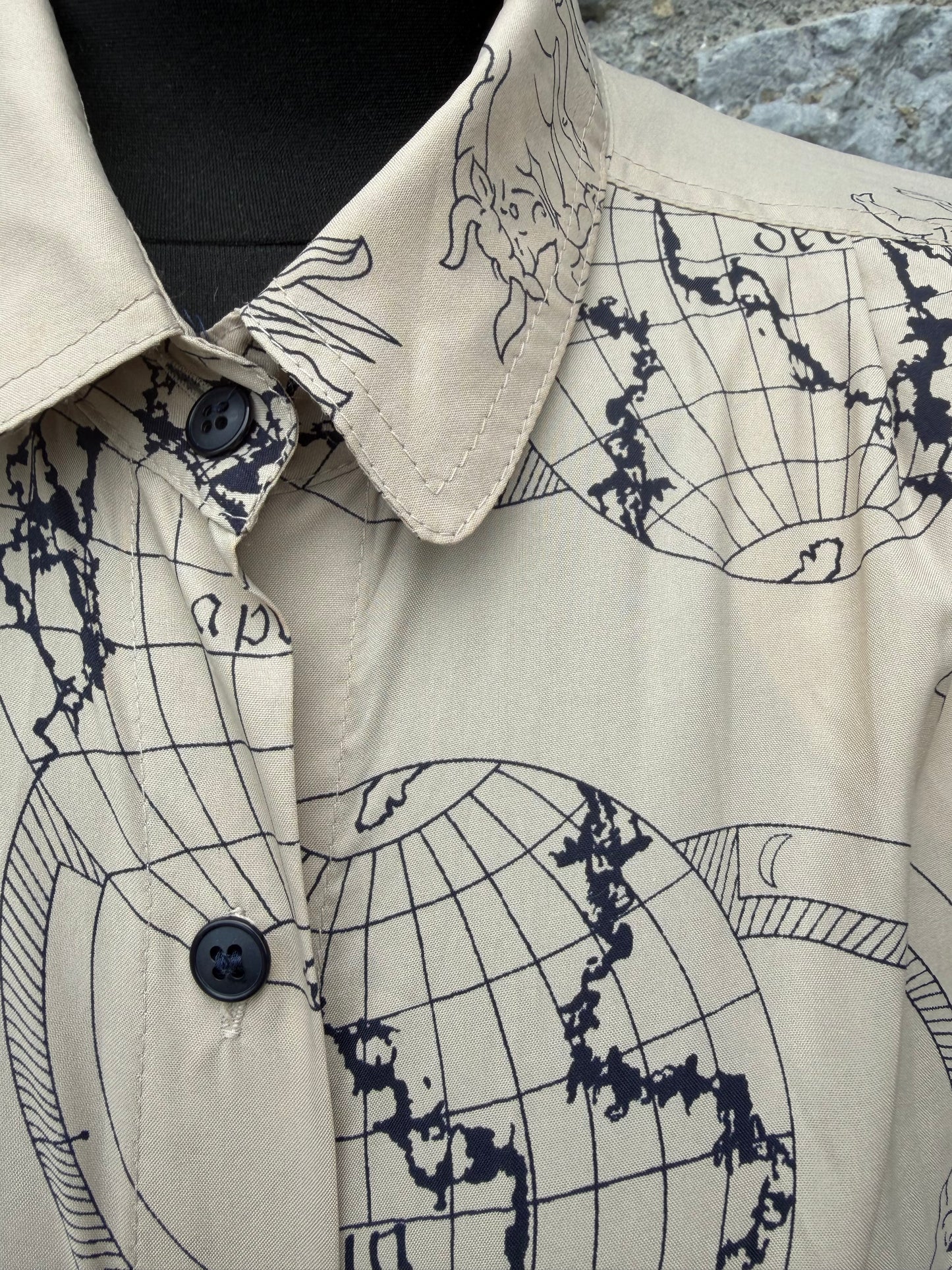 80s beige globes shirt uk 12