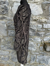 Load image into Gallery viewer, Black&amp;gold paisley dress uk 10-12
