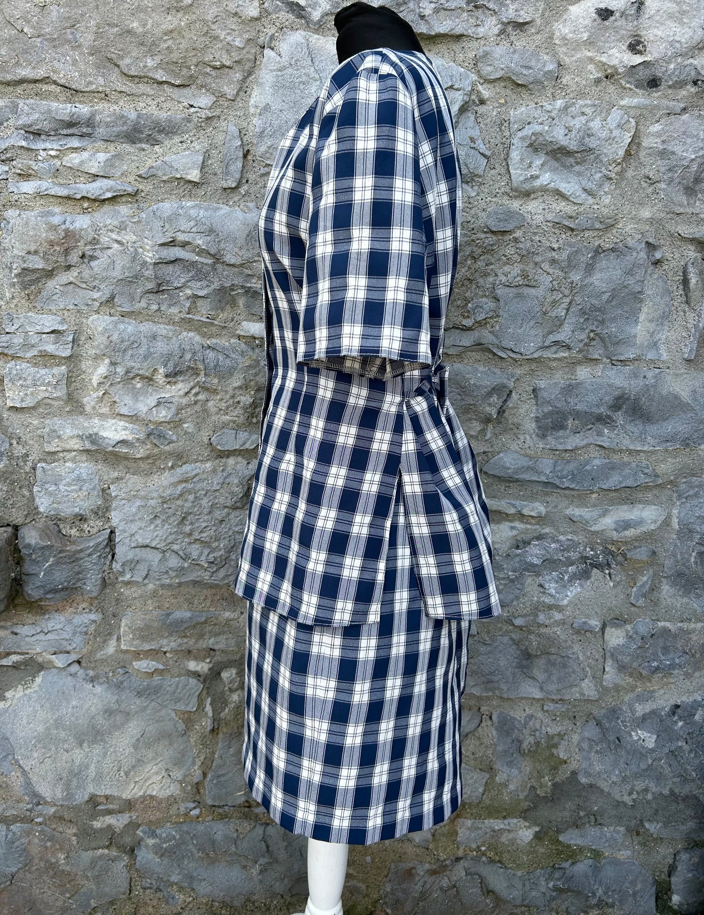 90s navy check suit uk 12-14