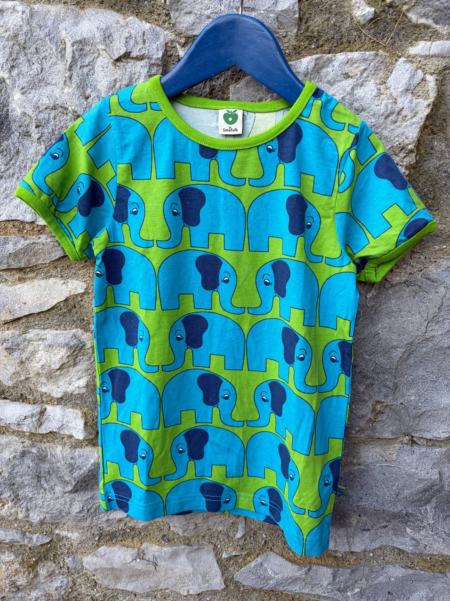 Blue elephants green T-shirt 5-6y (110-116cm)