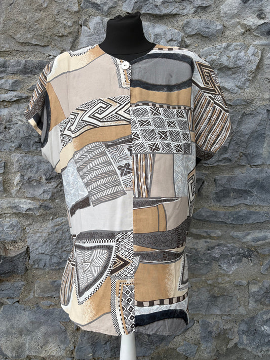 80s brown abstract top uk 14