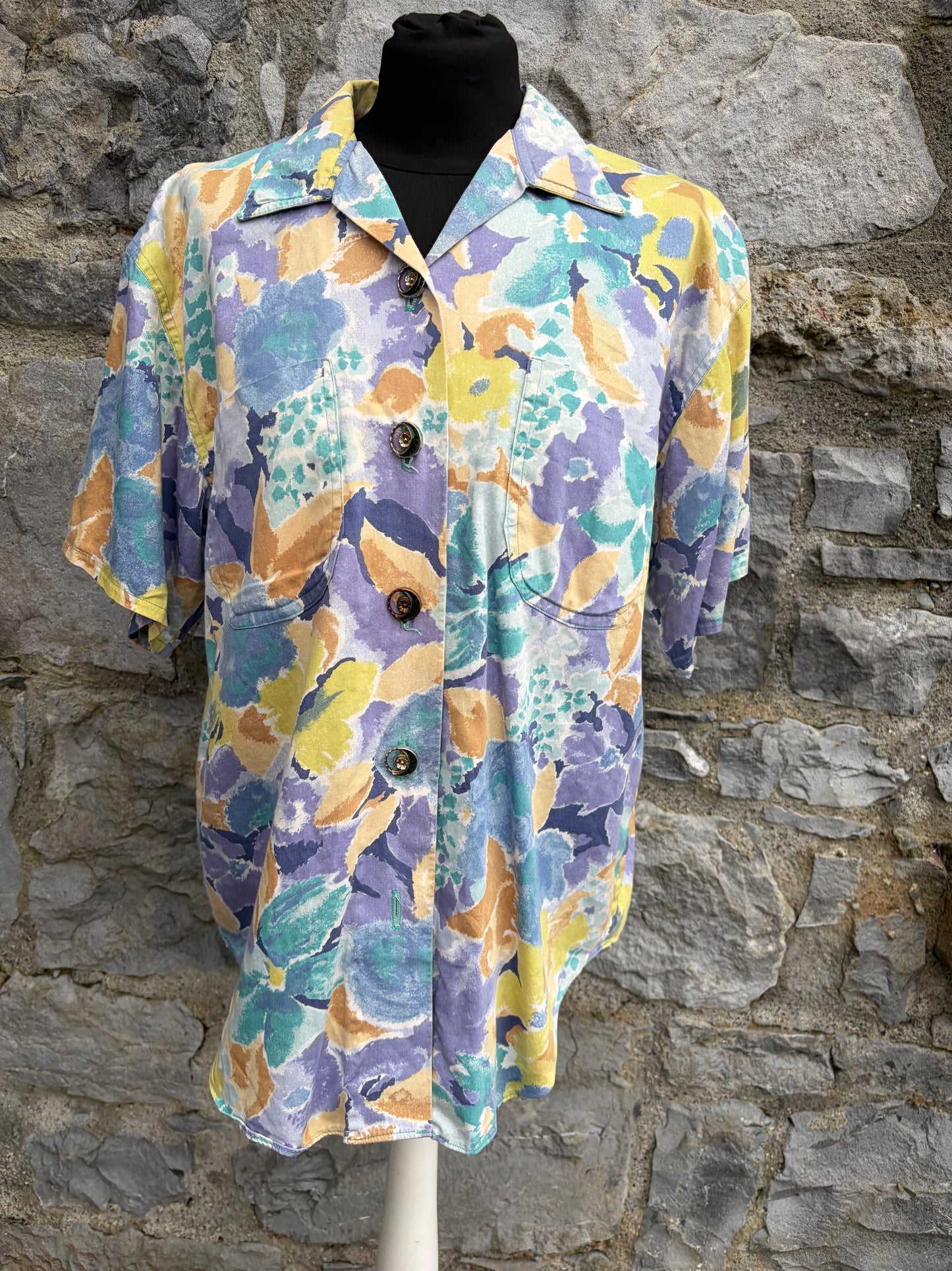 80s Purple&yellow floral shirt uk 14-16