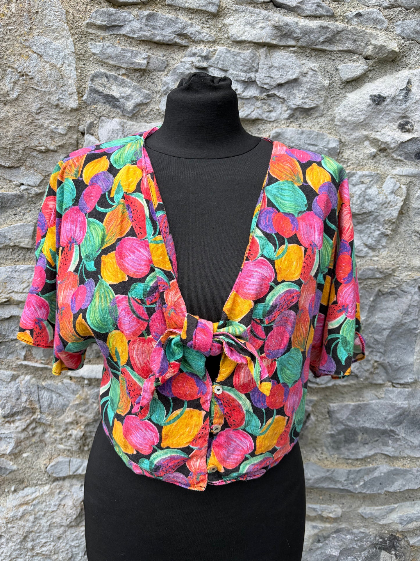 80s colourful fruity cropped top uk 8-10
