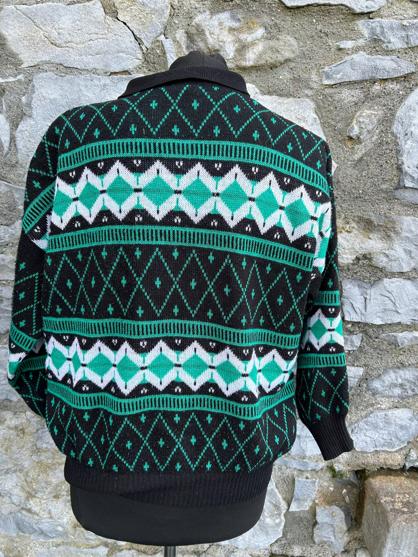 80s green geometric jumper uk 14