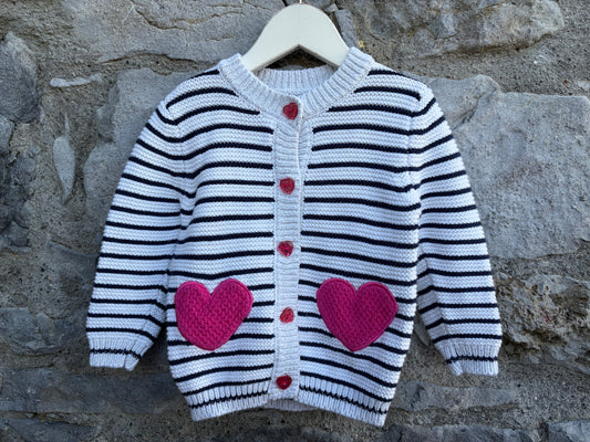 Hearts pockets Stripy cardigan 12-18m (80-86cm)