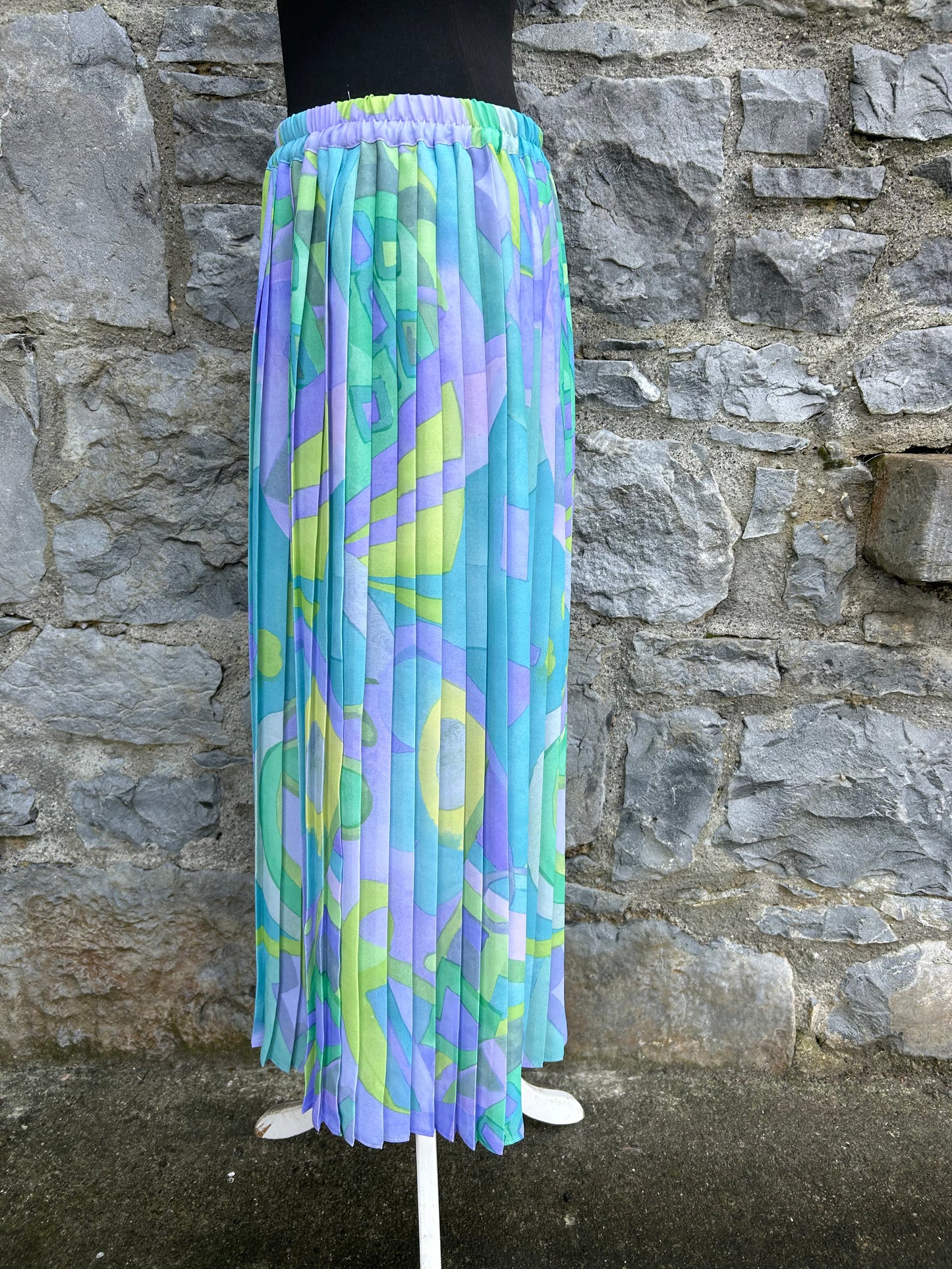 80s Blue&purple pleated skirt uk 12-14