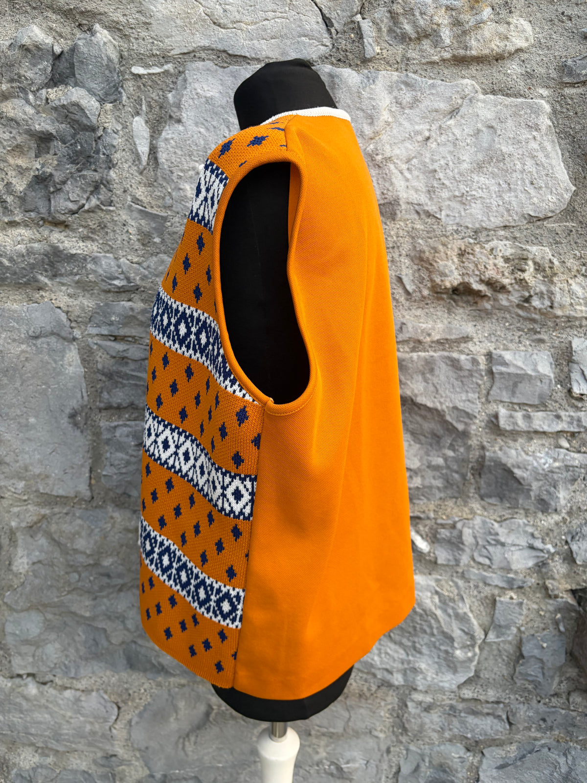 70s orange&blue patterned open gilet uk 14-16