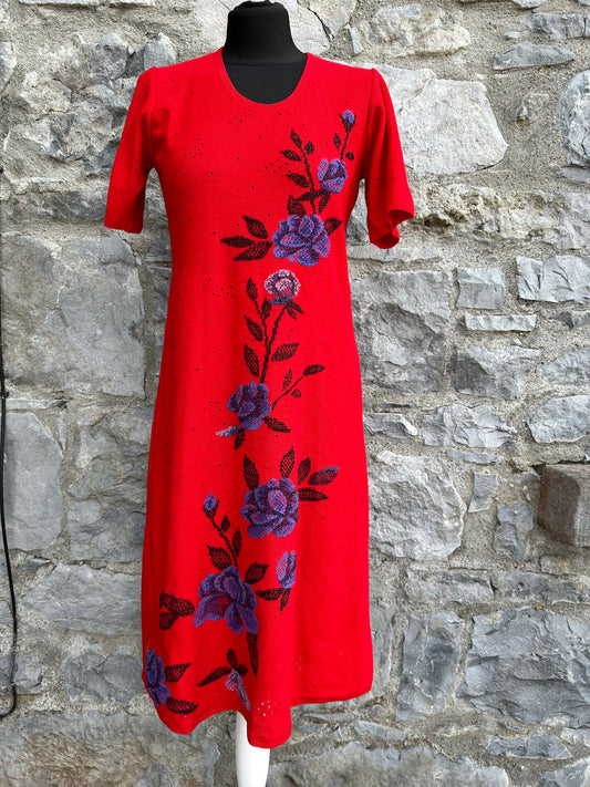 Red knitted floral dress uk 10-12