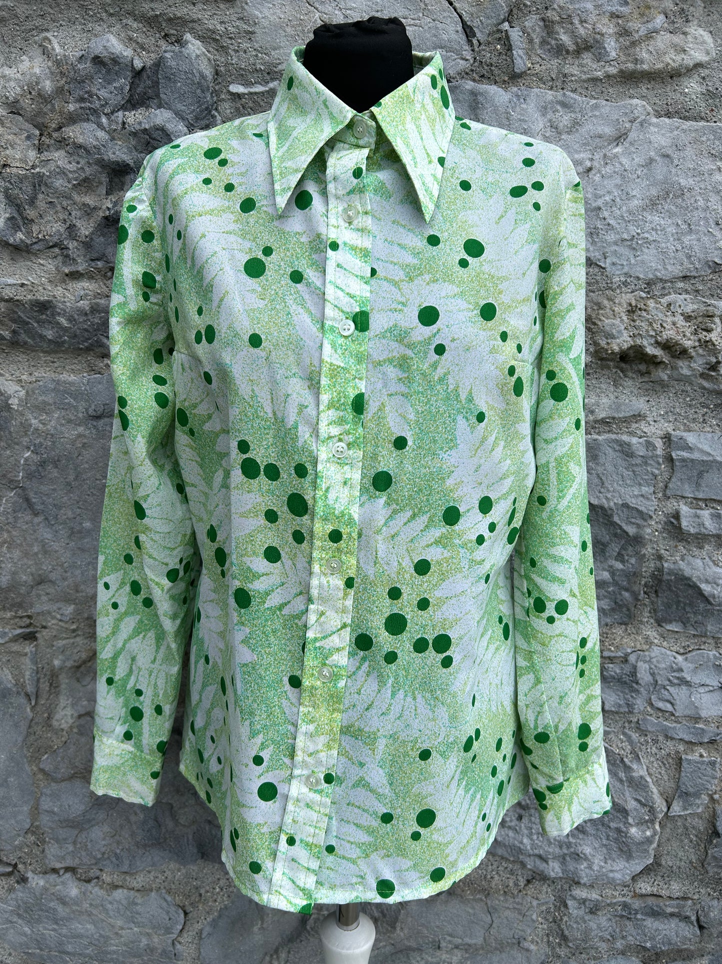 70s green dots&leaves shirt uk 14
