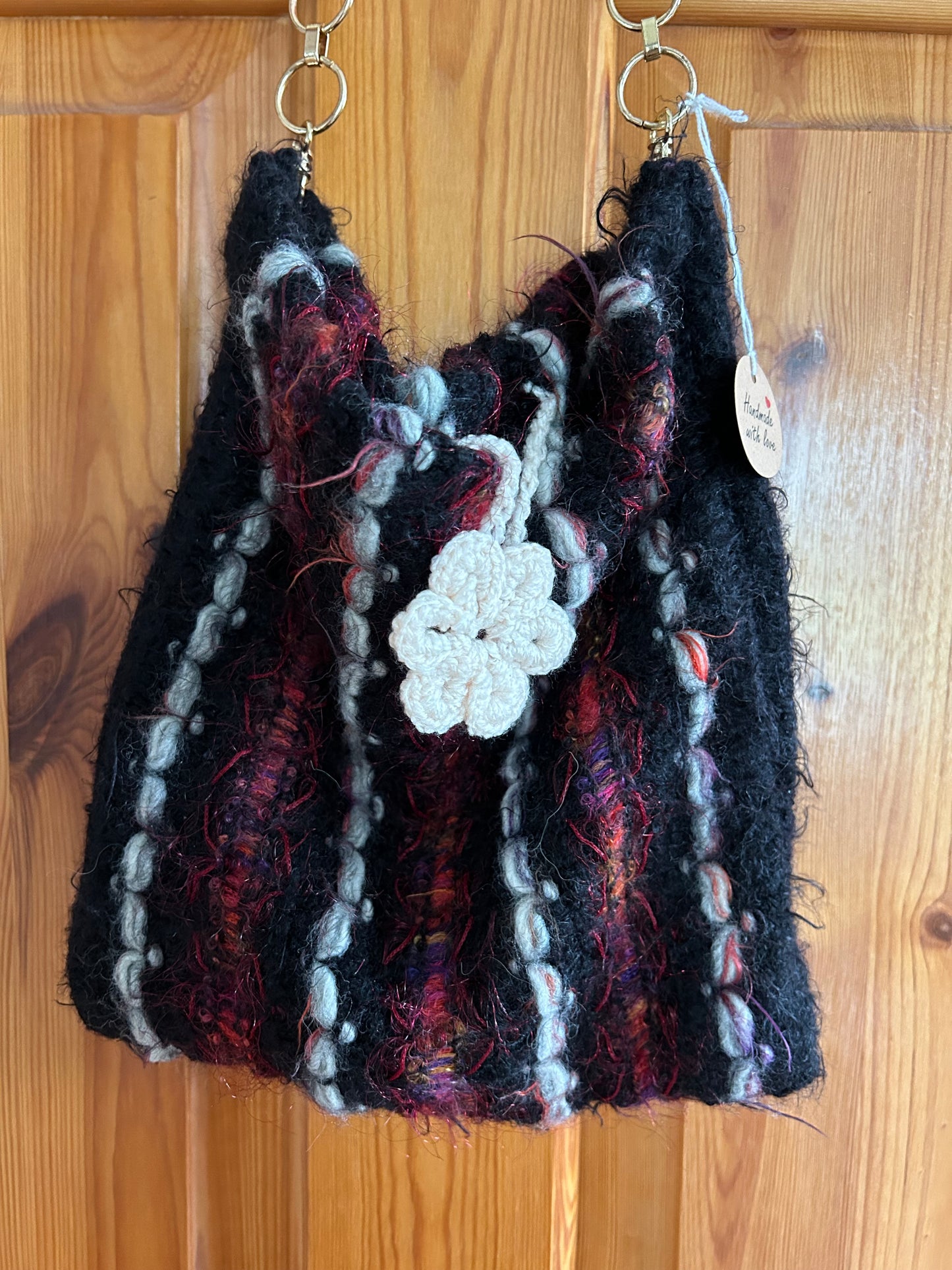 Handmade Black stripy shoulder bag